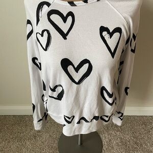 Sundry Heart Print Lightweight Pullover Sweatshirt White Black Size 1 (Small)